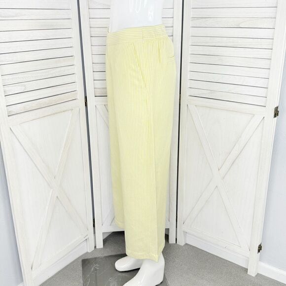 Loft Fluid Linen Blend Striped Wide Leg Crop Pants Yellow White Small Lined - Picture 3 of 16